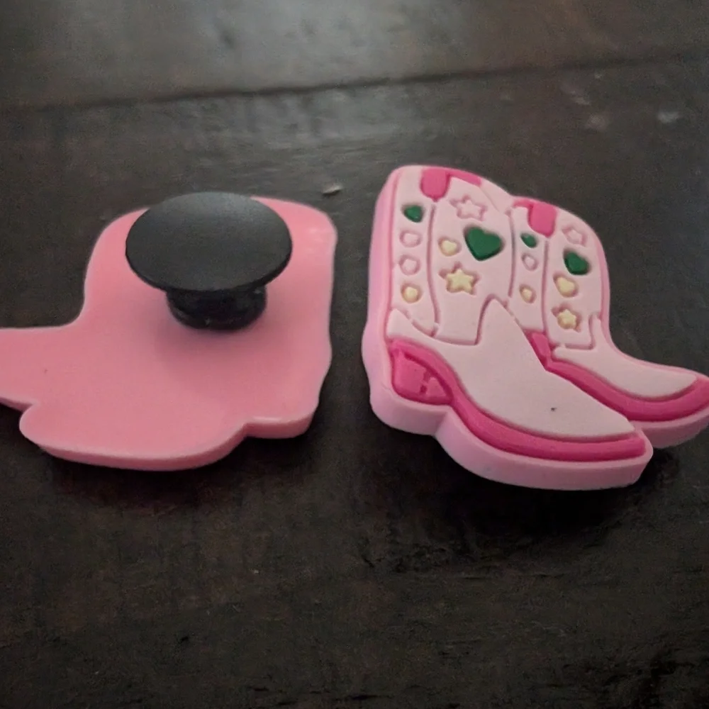 🎀 $5  Crocs Charms Pink and White Kids Cowboy Boot Accessories